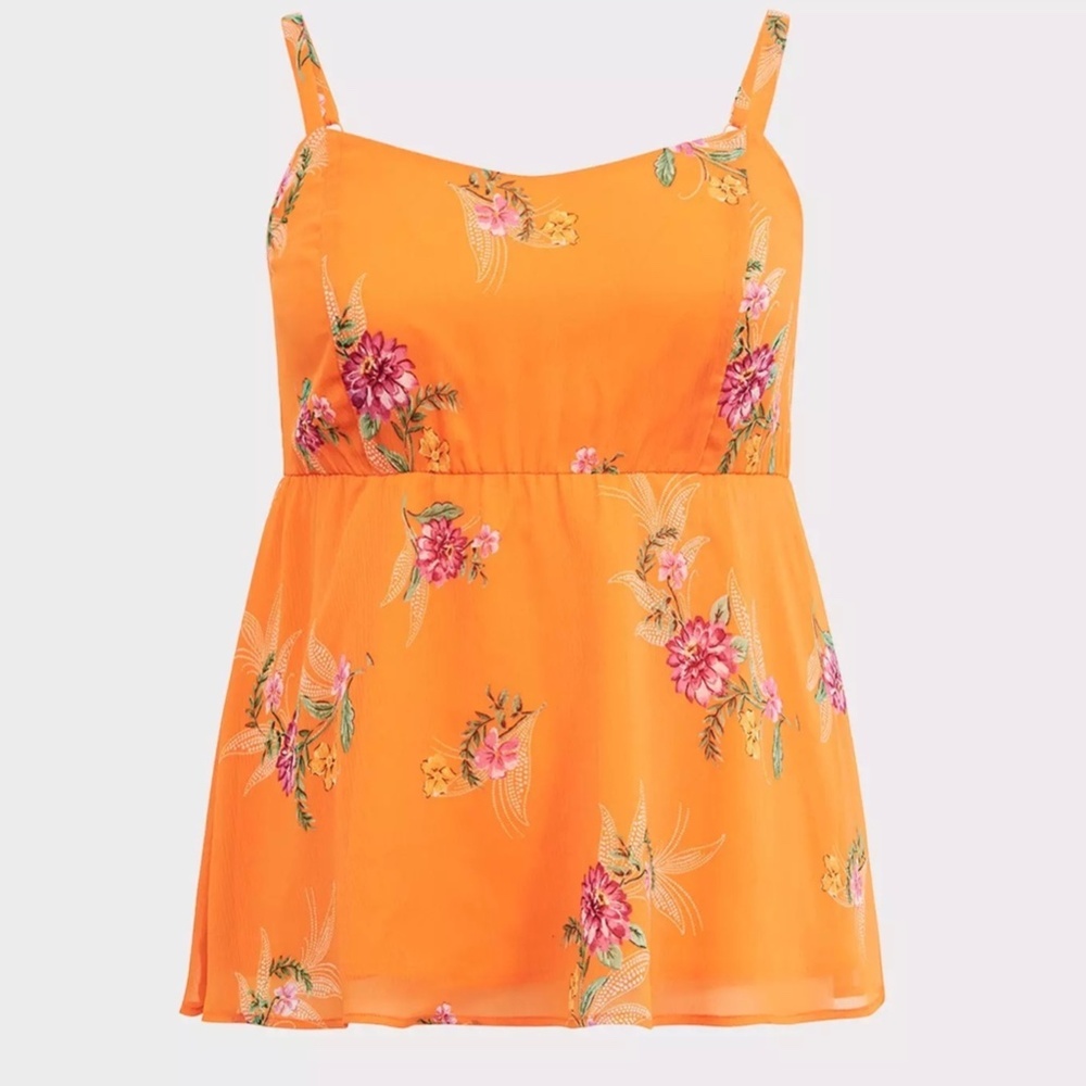 Torrid Babydoll Chiffon Cami plus size 3X Floral Orange adjustable straps Beach